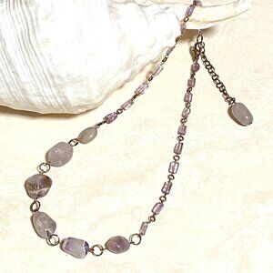 Rustic Amethyst Tumbled Stone Necklace, Genuine Gemstone + Copper Chain